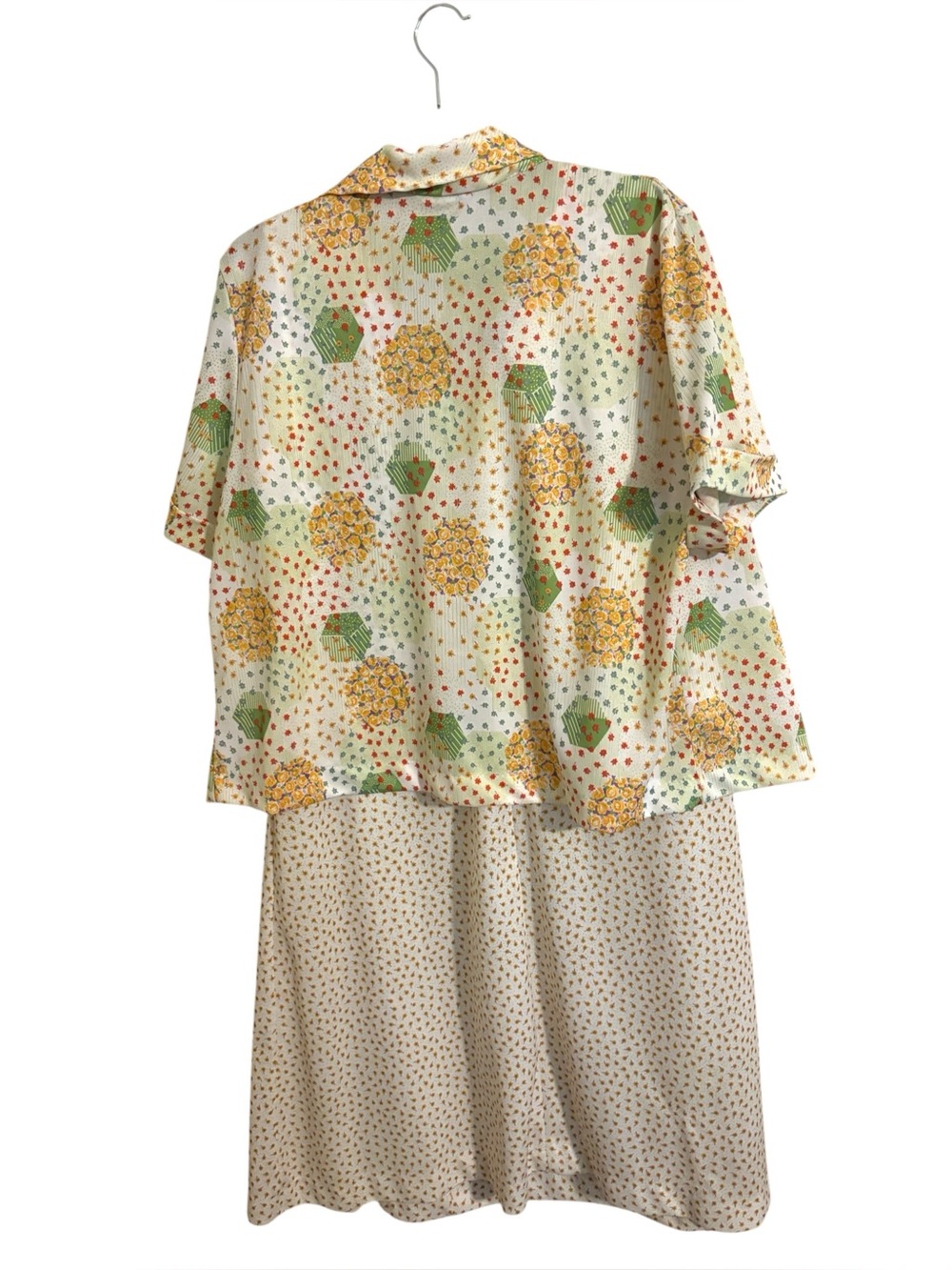 Vintage 70s Jaree 2 Floral Yellow Dress Jacket Set - Picture 2 of 9
